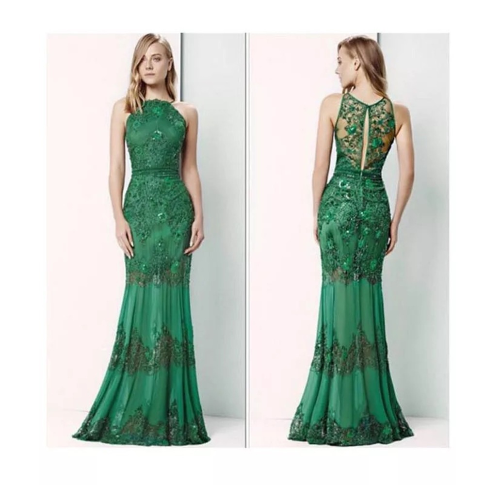Green lace evening dress